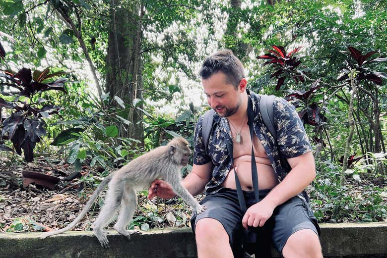 Interagendo con le scimmie della foresta di Ubud